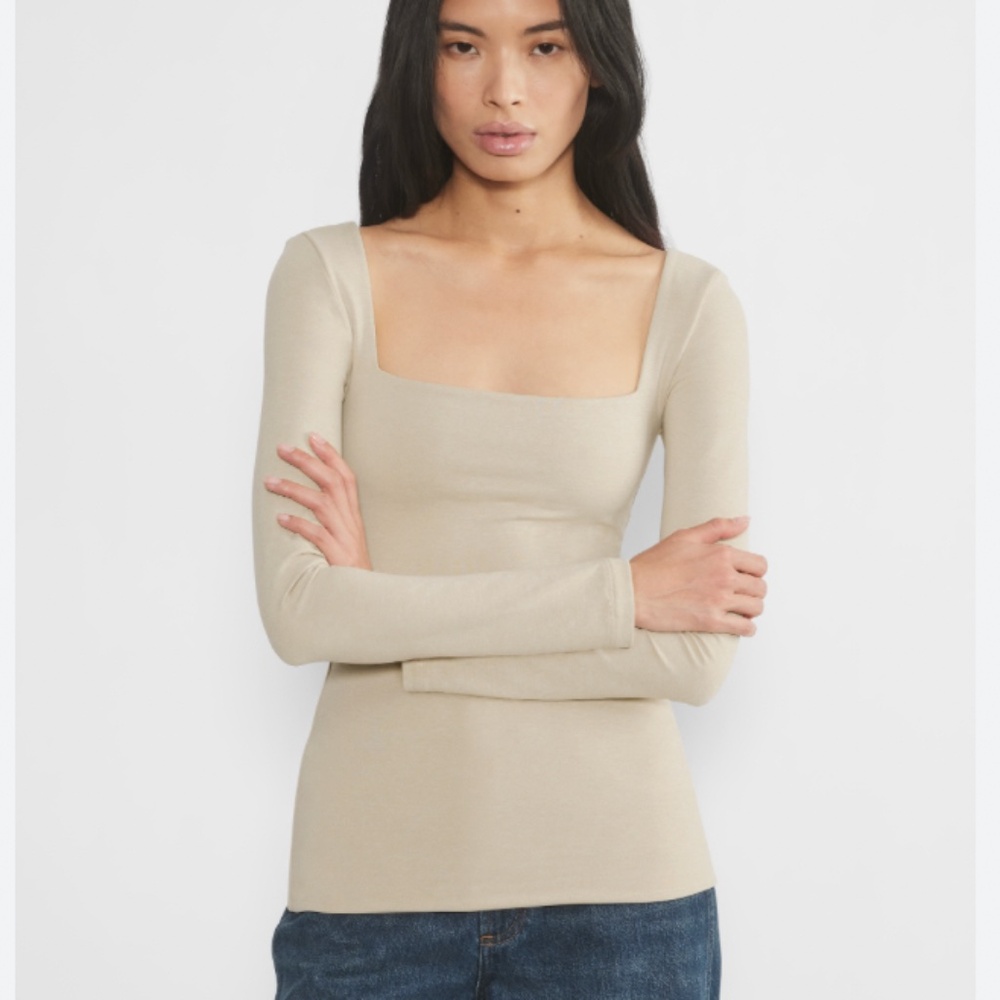 Aritzia Babaton Longsleeve Squareneck Top beige contour